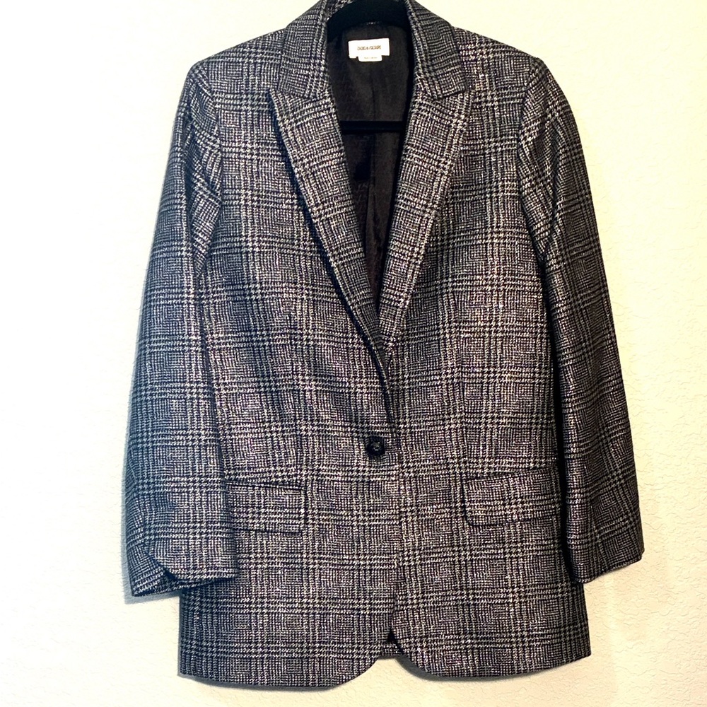 Zadig & Voltaire Black Tweedy a Silver Teal Pink Metallic Thread Detail